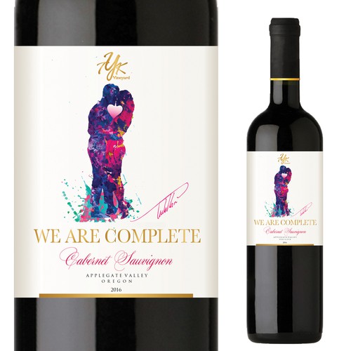 Wine label with the title 'Label for TYK Vineyard - We are Complete Cabernet Sauvignon'