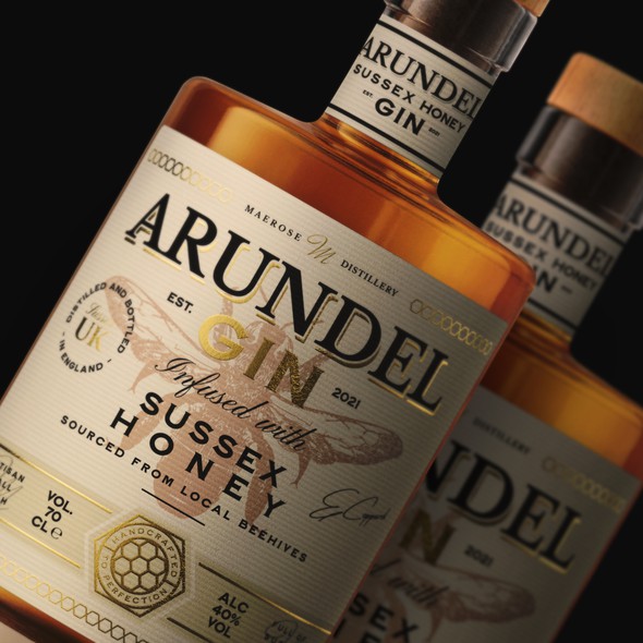 Honey label with the title 'Arundel Honey Gin'