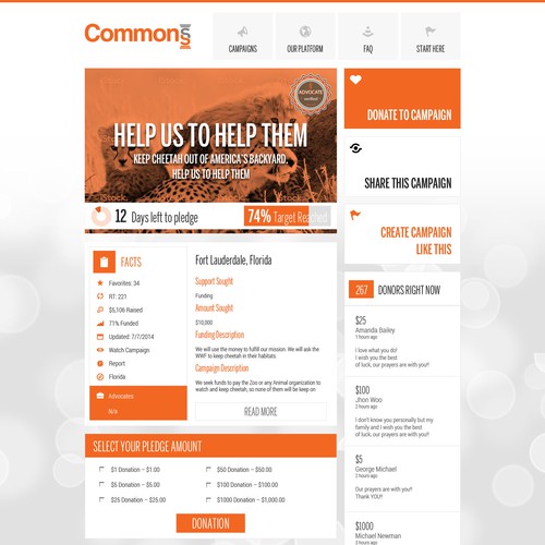 Orange website with the title 'Crowd Funding Website'