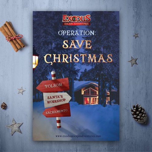 Festive design with the title 'Poster for an escape room adventure'