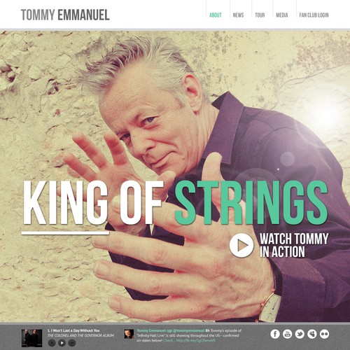 Tourism website with the title 'Tommy Emmanuel, King of Guitar Strings Web Design'