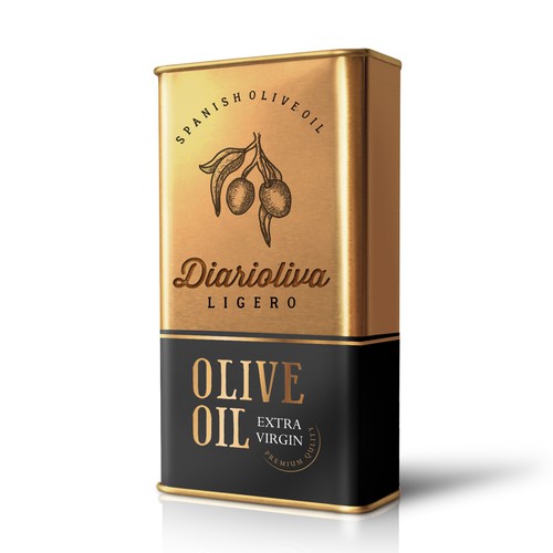Gold packaging with the title 'Spanish olive oil'