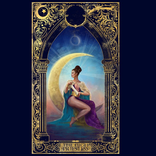 Moon design with the title 'The High Priestess - tarot card'