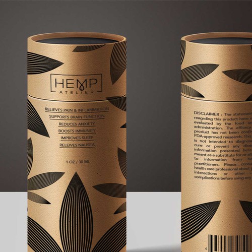 Canister design with the title 'Canister Packaging for Hemp Oil'