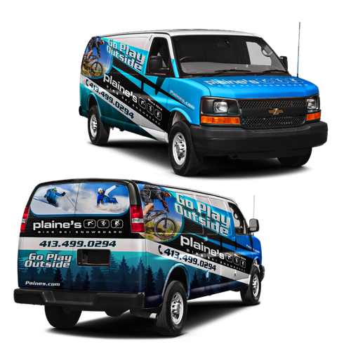 Van design with the title 'van wrap for outdoor sport company'