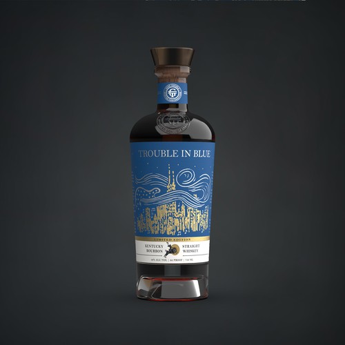 Whiskey packaging with the title 'Spirit of blues embraced by the city'
