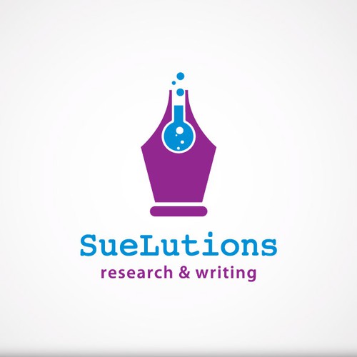 Research logo with the title 'SueLutions-research&writing needs a new logo'