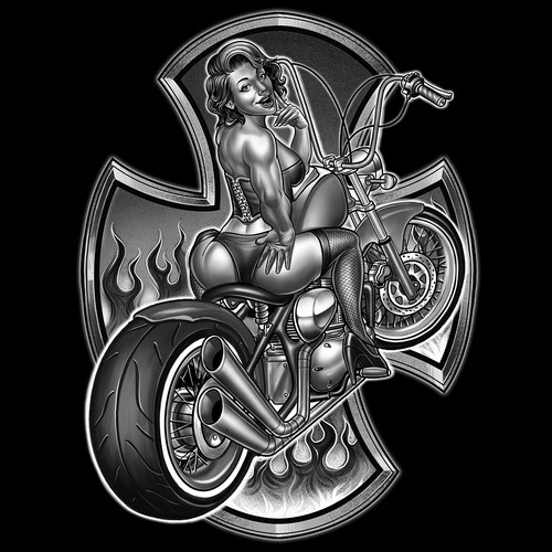 Motorcycle design with the title '60's sexy biker'
