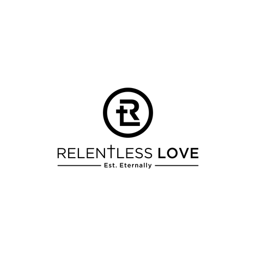 Abstract cross logo with the title 'Relentless Love'