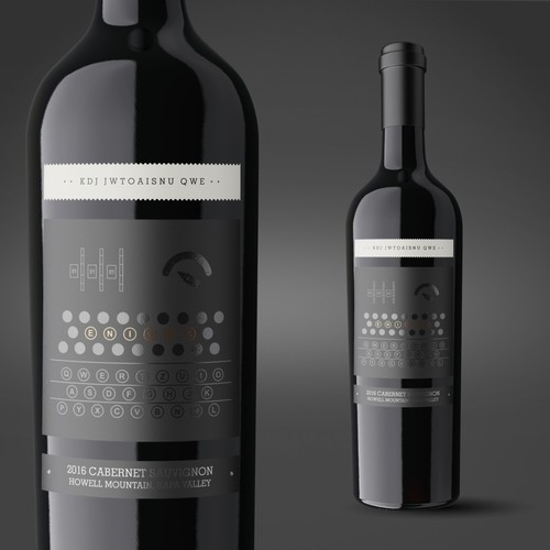 Classic packaging with the title 'Enigma Wine label'