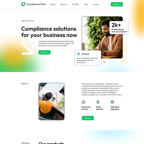 Startup website with the title 'Website for a compliance legal tech startup'