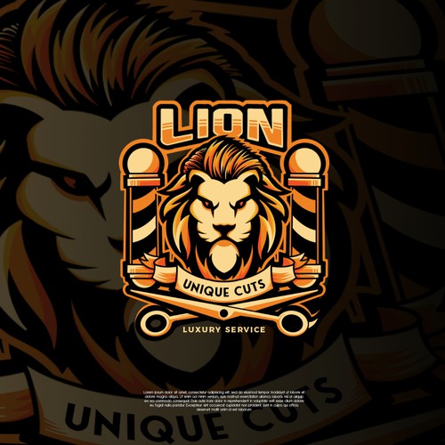 Barber logo with the title 'Lion unique cuts'