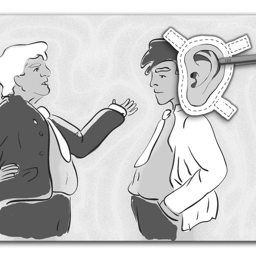 2-dimensional design with the title 'Zuhören - kreativ illustriert - Listening - creatively illustrated'