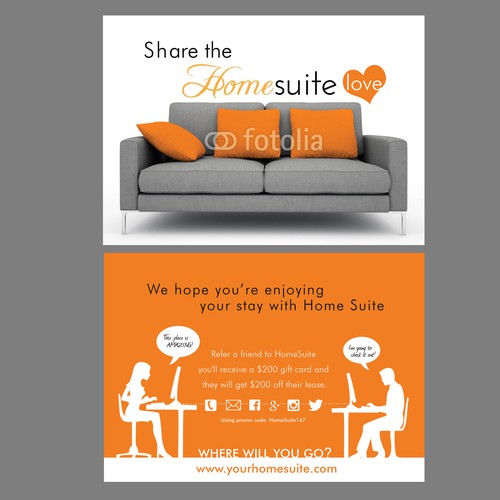 Open design with the title 'home suite postcard'