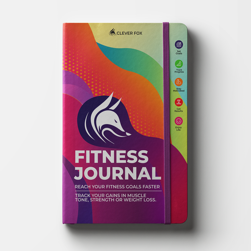 Notebook design with the title 'Modern and stylish fitness journal cover'