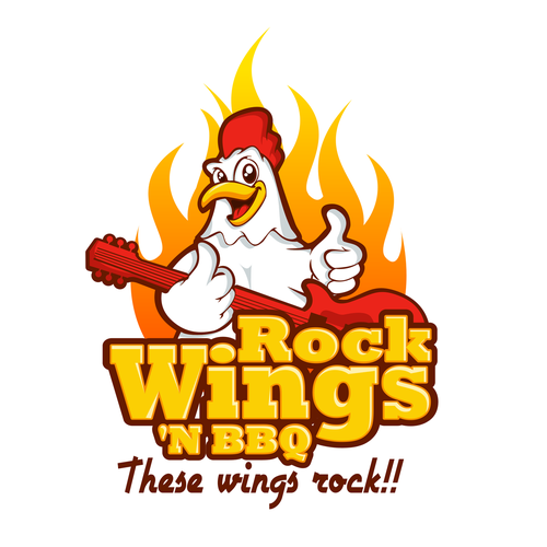 Wing logo with the title 'Rock Wings 'N BBQ'