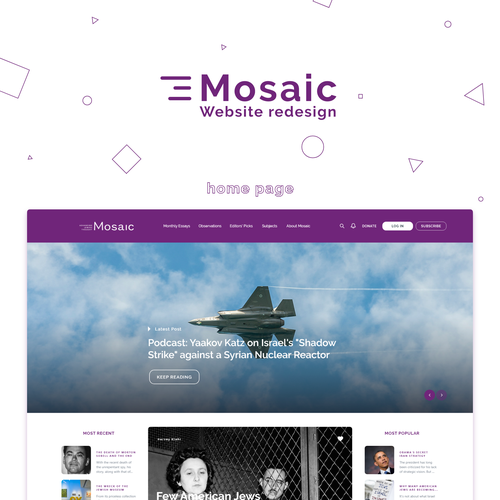 Page layout design with the title 'Website redesign for Mosaic'