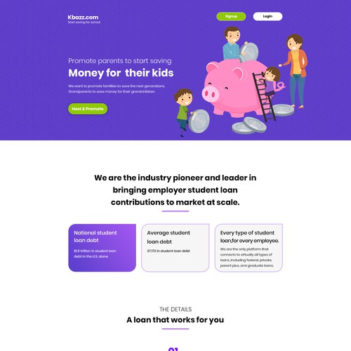 Nonprofit website with the title 'Savings Money for kids landing page'