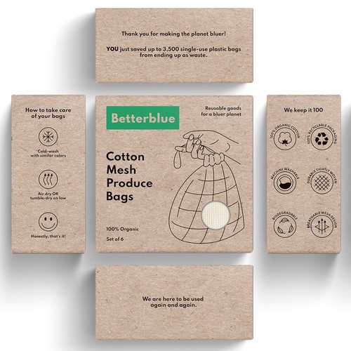 Bag packaging with the title 'Packaging design for a sustainable brand'