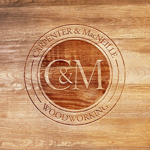 Wood label with the title 'Stamp Logo Concept for CARPENTER & MacNEILLE Woodworking V4'