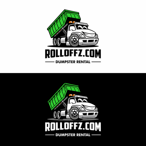 Dumpster logo with the title 'Rolloffz Dumpster Rental'