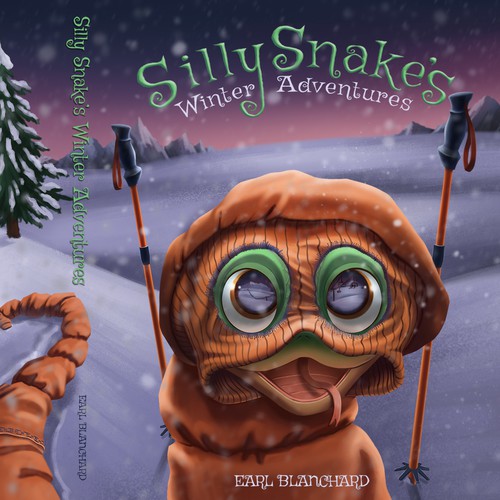Winter book cover with the title '"Silly Snake" Book Cover Concept'
