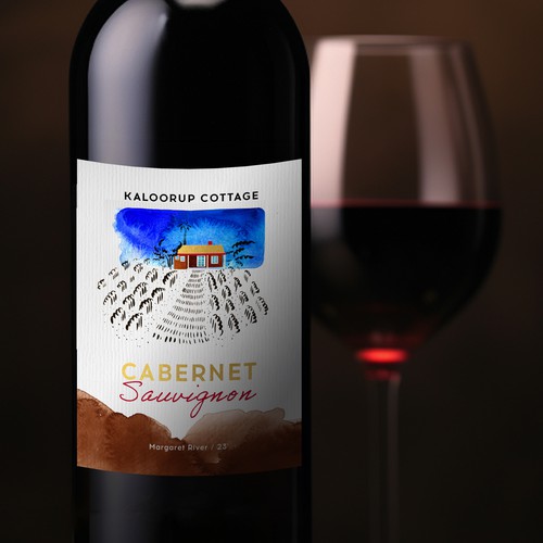 Beverage label with the title 'Illustration for wine label for regenerative vineyard and first vintage'