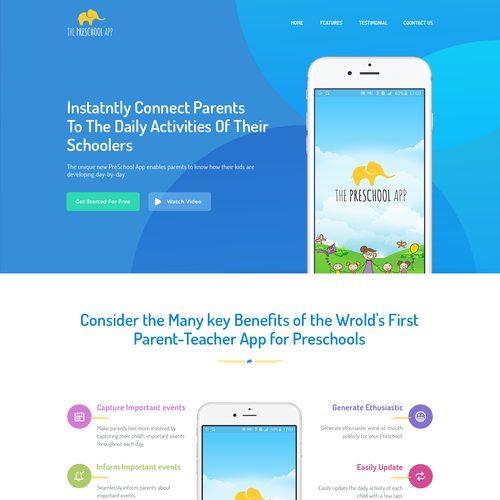 Children's design with the title 'The Preschool App Landing Page'