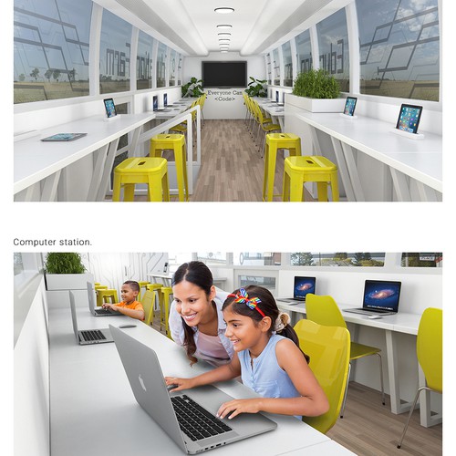 Bus design with the title '3D Tech Lab Bus'