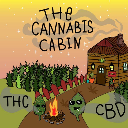 Funky logo with the title 'cartoon The Cannabis Cabin logo'