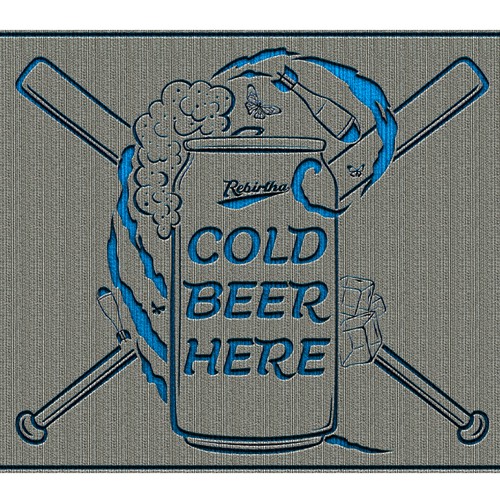 Engraving illustration with the title 'COLD BEER HERE! '