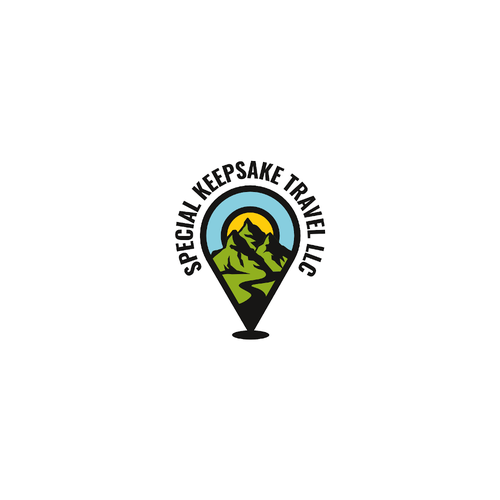 Location pin logo with the title 'Adventurous travel agency logo'