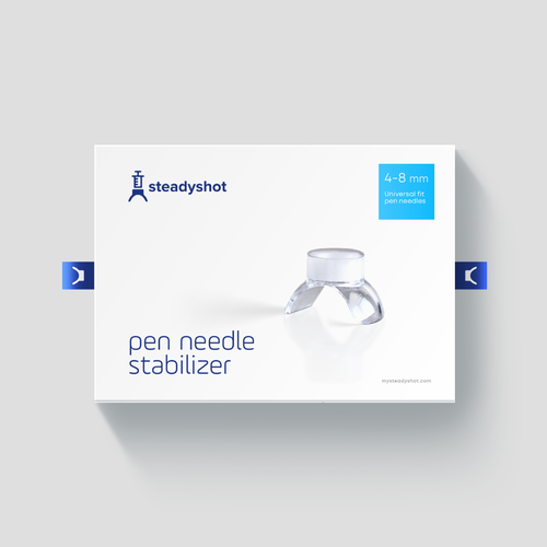 Pharmaceutical packaging with the title 'Steady Shot D2C Packaging'