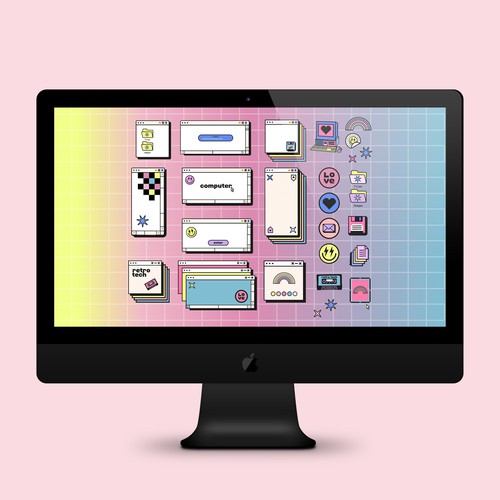 Retro artwork with the title 'Retro Tech Elements Design'