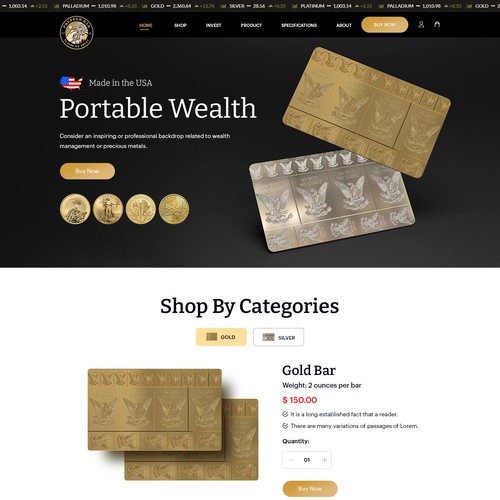 Gold website with the title 'Prepper Bar Precious Metals Gold Bar Site'