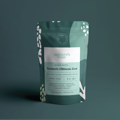Organic food label with the title 'Packaging for Nature's Vine Tea & Botanicals'