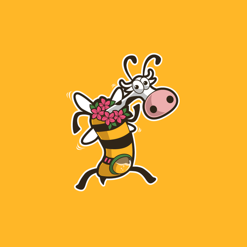 Milk design with the title 'Bee Cow logo mascot for milk honey ice cream company'