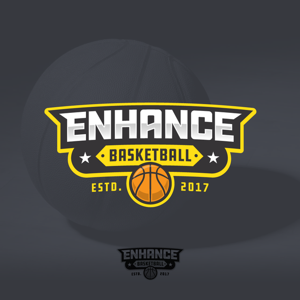 Gray and yellow logo with the title 'Bold logo for Enhance Basketball'