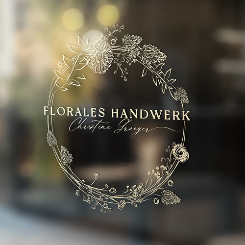 Florist design with the title 'Floral circle with a pinch of wildflowers for Florales Handwerk by Christine GROEGER'