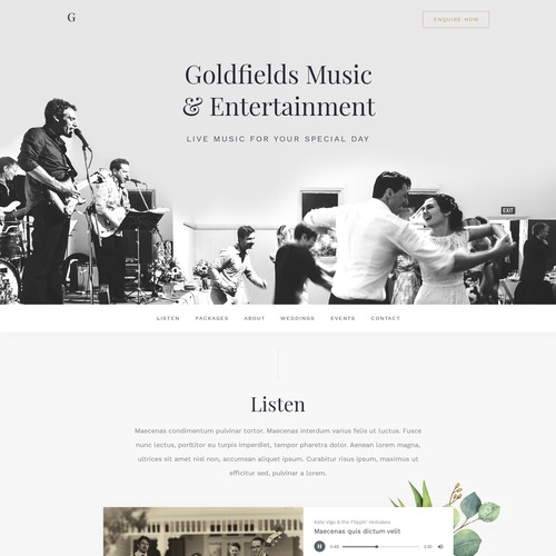 Wedding website with the title 'Elegant website for Goldfields Music & Entertainment'