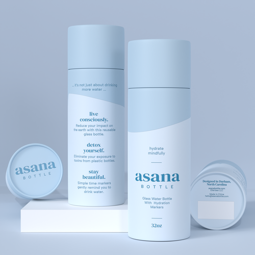 Tube packaging with the title 'Packaging design for water bottle from female-focused modern lifestyle brand (concept)'