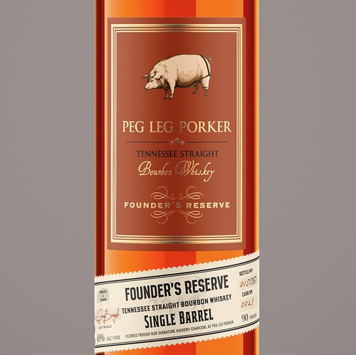 Bourbon label with the title 'Peg Leg Porker Bourbon'