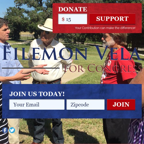 Political design with the title 'Landing page design for US Politician - Filemon Vela'