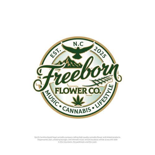 Weed design with the title 'Freeborn Emblem Colored'