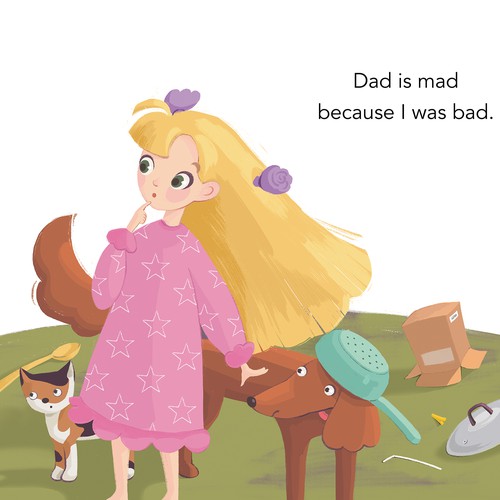 Cartoon artwork with the title 'Children's book illustration for "Dad is Mad" book. '
