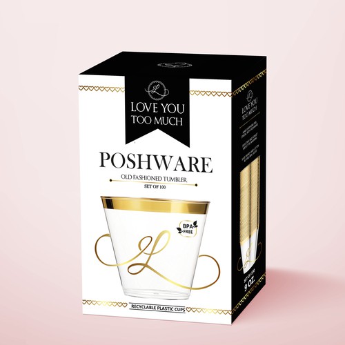 Cup packaging with the title 'Box for luxury tumblers with gold trim'