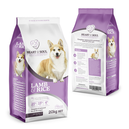 Dog food packaging with the title 'Packaging Design for Pet Food'