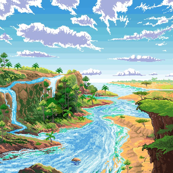 Pixel art design with the title 'Pixel Art Landscape'