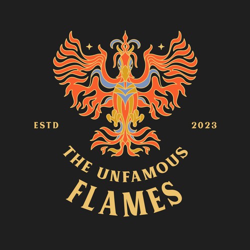 Phoenix design with the title 'Logo for Blues, Soul, and Swing Band'