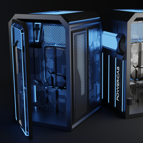 3D rendering design with the title 'Cryochamber design '